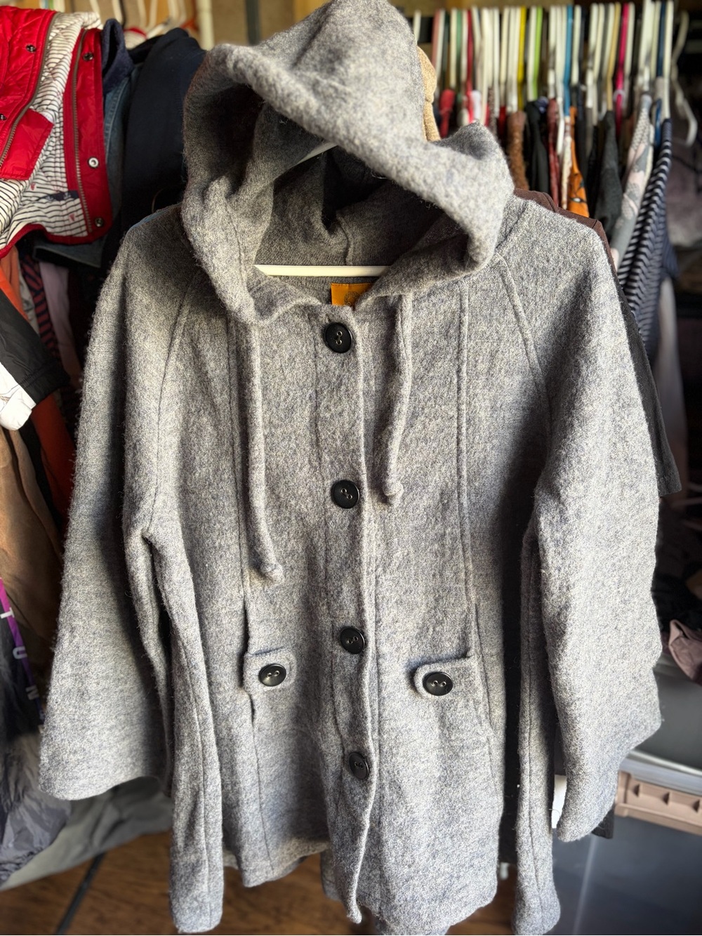 Ruby Rd. Gray Hooded Wool-Blend Trench Coat L